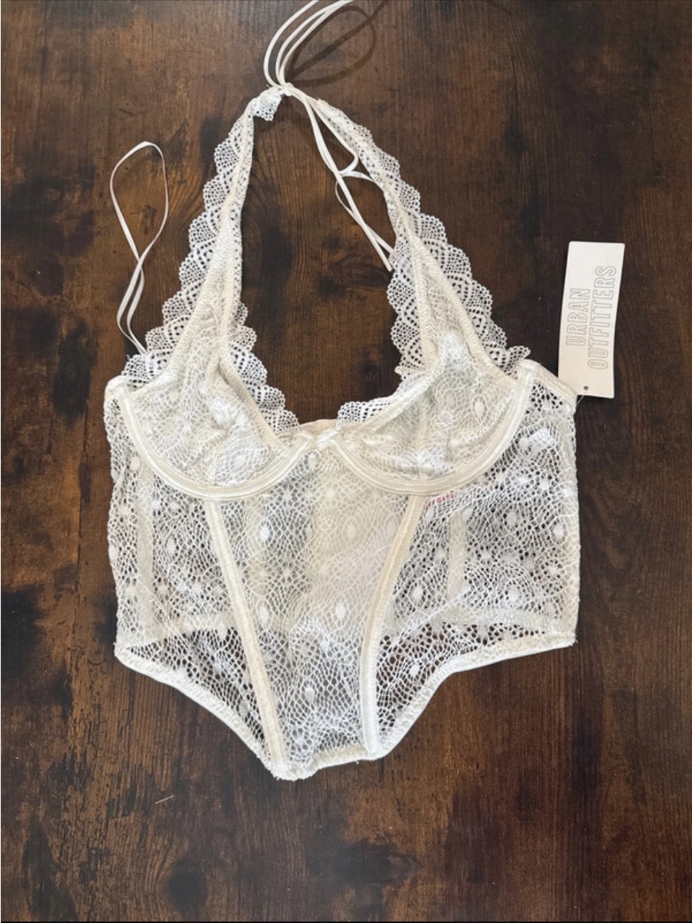 Urban Outfitters White Lace Halter Crop Bodysuit